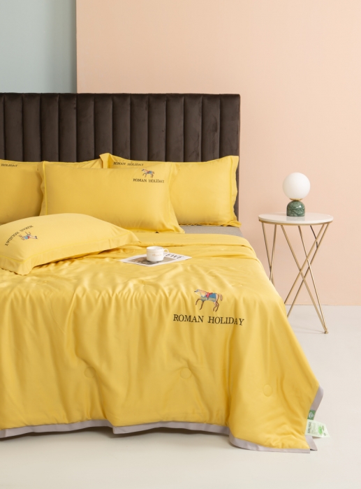 91家纺网 家纺一手货源 找家纺 棉生活 2021新款爱玛系列天丝夏被 柠檬黄