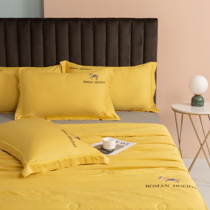 91家纺网 家纺一手货源 找家纺 棉生活 2021新款爱玛系列天丝夏被 柠檬黄