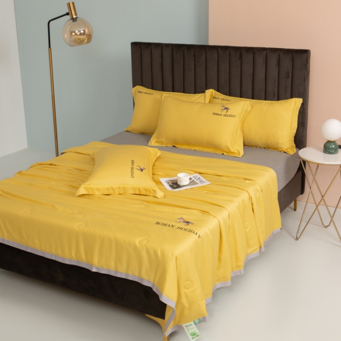 91家纺网 家纺一手货源 找家纺 棉生活 2021新款爱玛系列天丝夏被 柠檬黄