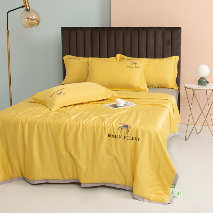 91家纺网 家纺一手货源 找家纺 棉生活 2021新款爱玛系列天丝夏被 柠檬黄