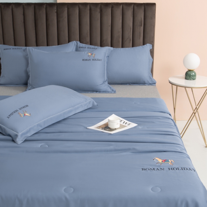 91家纺网 家纺一手货源 找家纺 棉生活 2021新款爱玛系列天丝夏被 月光蓝