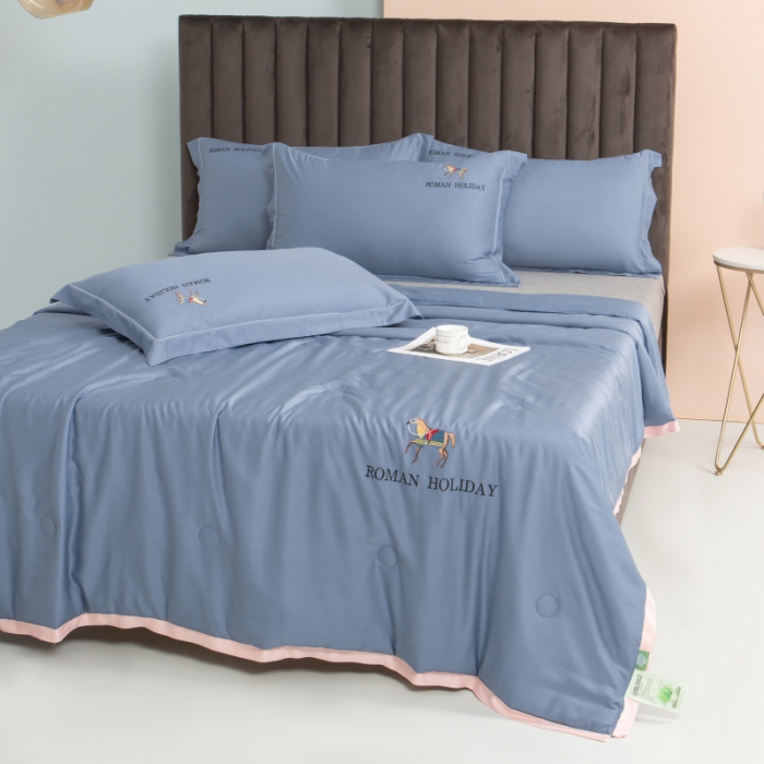 91家纺网 家纺一手货源 找家纺 棉生活 2021新款爱玛系列天丝夏被 月光蓝