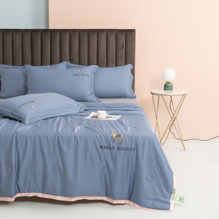 91家纺网 家纺一手货源 找家纺 棉生活 2021新款爱玛系列天丝夏被 月光蓝