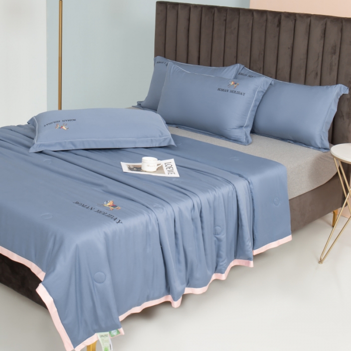 91家纺网 家纺一手货源 找家纺 棉生活 2021新款爱玛系列天丝夏被 月光蓝