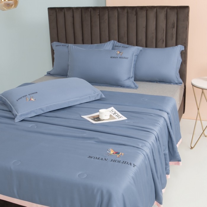 91家纺网 家纺一手货源 找家纺 棉生活 2021新款爱玛系列天丝夏被 月光蓝