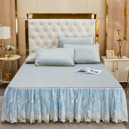 91家纺网 家纺一手货源 找家纺 网红馆 2025新款蕾丝花边宽边冰藤席 静谧蓝