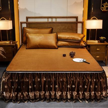 网红馆 2025新款蕾丝花边宽边冰藤席 藤黄