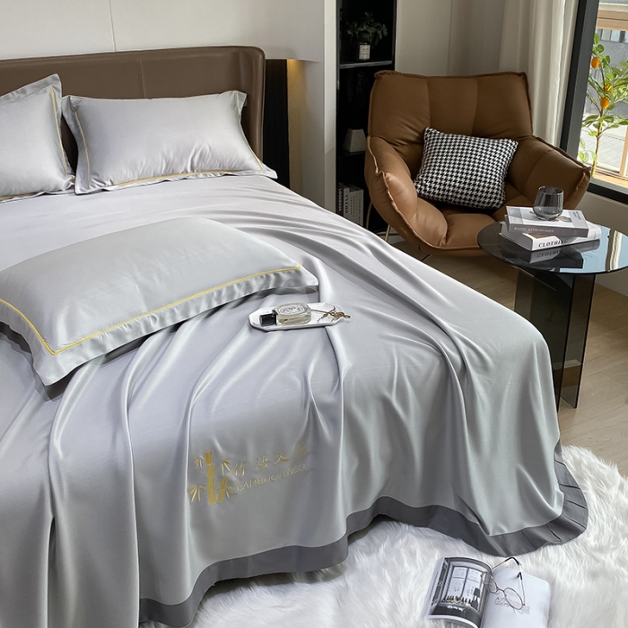 91家纺网 家纺一手货源 找家纺 （总）吾秀 2022 刺绣竹语天丝凉席三件套 天丝凉席竹纤维