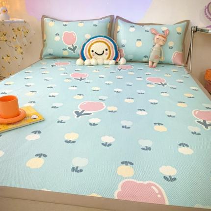 91家纺网 家纺一手货源 找家纺 川悦生活 2021新款小清新冰藤席三件套 郁金香蓝