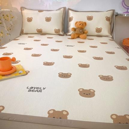 91家纺网 家纺一手货源 找家纺 川悦生活 2021新款小清新冰藤席三件套 小萌熊白