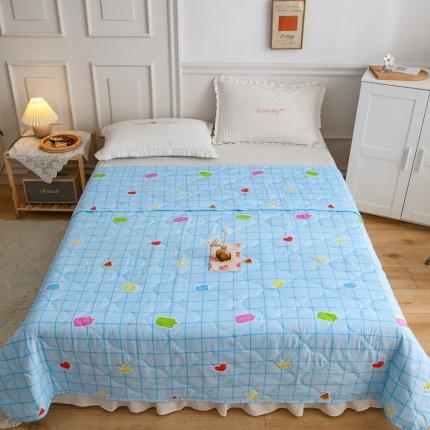 91家纺网 家纺一手货源 找家纺 百花王 2021新款芦荟棉夏凉被 蓝格