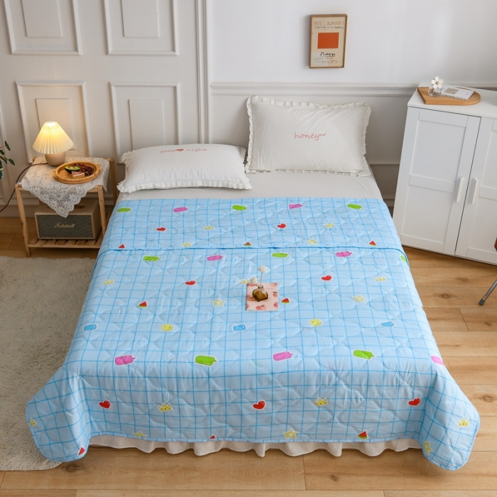 91家纺网 家纺一手货源 找家纺 百花王 2021新款芦荟棉夏凉被 蓝格