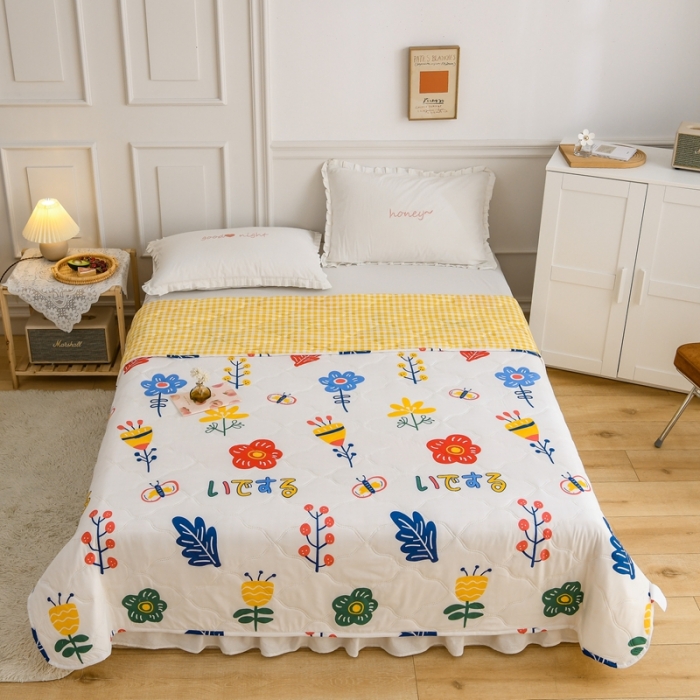 91家纺网 家纺一手货源 找家纺 百花王 2021新款芦荟棉夏凉被 幸福花