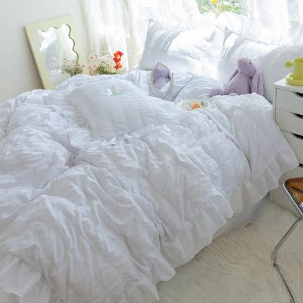 91家纺网 家纺一手货源 找家纺 花伞 2021新款韩版烂漫泡泡纱花边四件套 烂漫泡泡-珍珠白