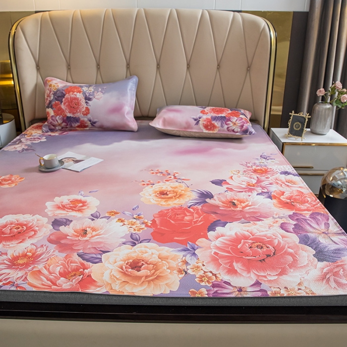 91家纺网 家纺一手货源 找家纺 吾秀 2021新款数码版头层牛皮席 红牡丹