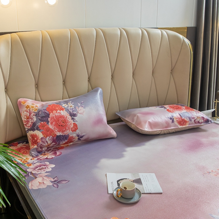 91家纺网 家纺一手货源 找家纺 吾秀 2021新款数码版头层牛皮席 红牡丹