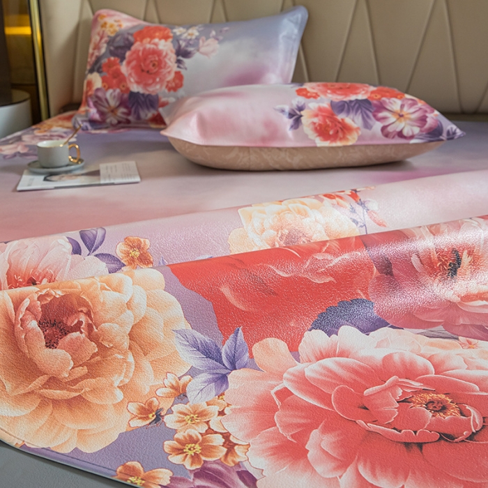 91家纺网 家纺一手货源 找家纺 吾秀 2021新款数码版头层牛皮席 红牡丹