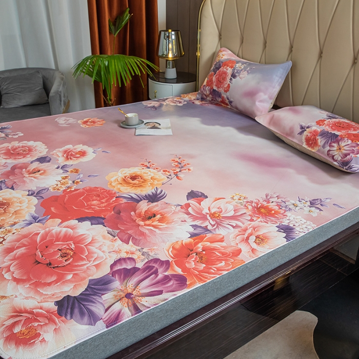 91家纺网 家纺一手货源 找家纺 吾秀 2021新款数码版头层牛皮席 红牡丹