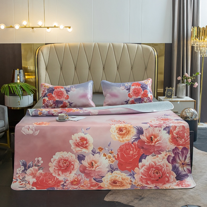 91家纺网 家纺一手货源 找家纺 吾秀 2021新款数码版头层牛皮席 红牡丹