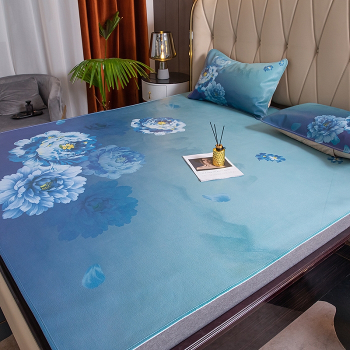 91家纺网 家纺一手货源 找家纺 吾秀 2021新款数码版头层牛皮席 蓝牡丹