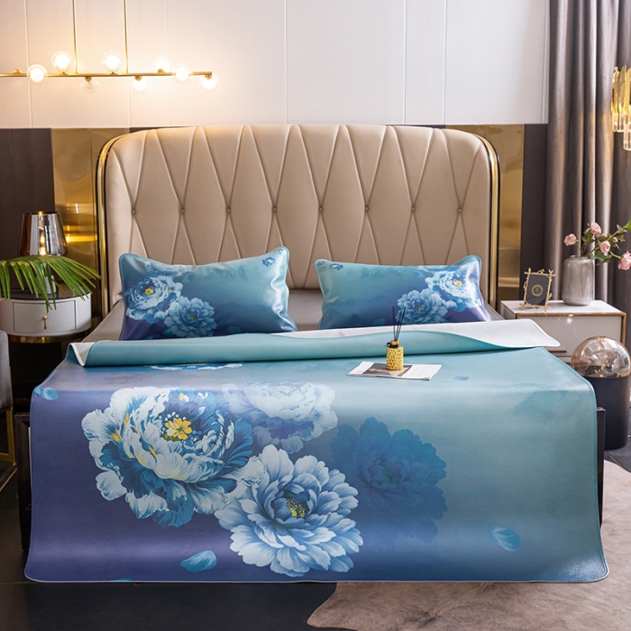 91家纺网 家纺一手货源 找家纺 吾秀 2021新款数码版头层牛皮席 蓝牡丹