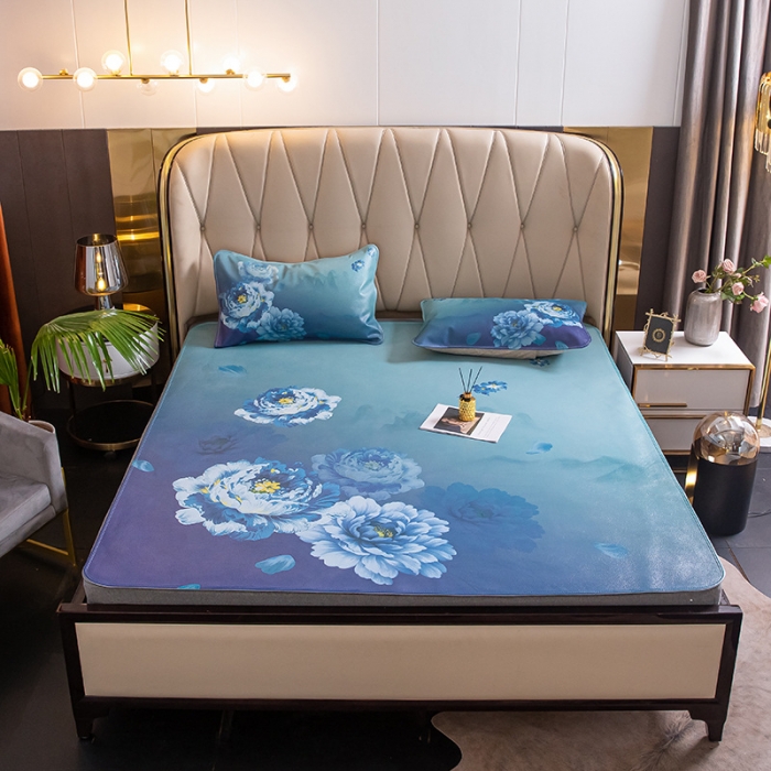 91家纺网 家纺一手货源 找家纺 吾秀 2021新款数码版头层牛皮席 蓝牡丹