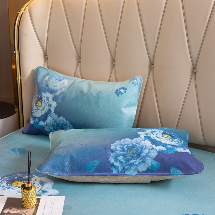 91家纺网 家纺一手货源 找家纺 吾秀 2021新款数码版头层牛皮席 蓝牡丹