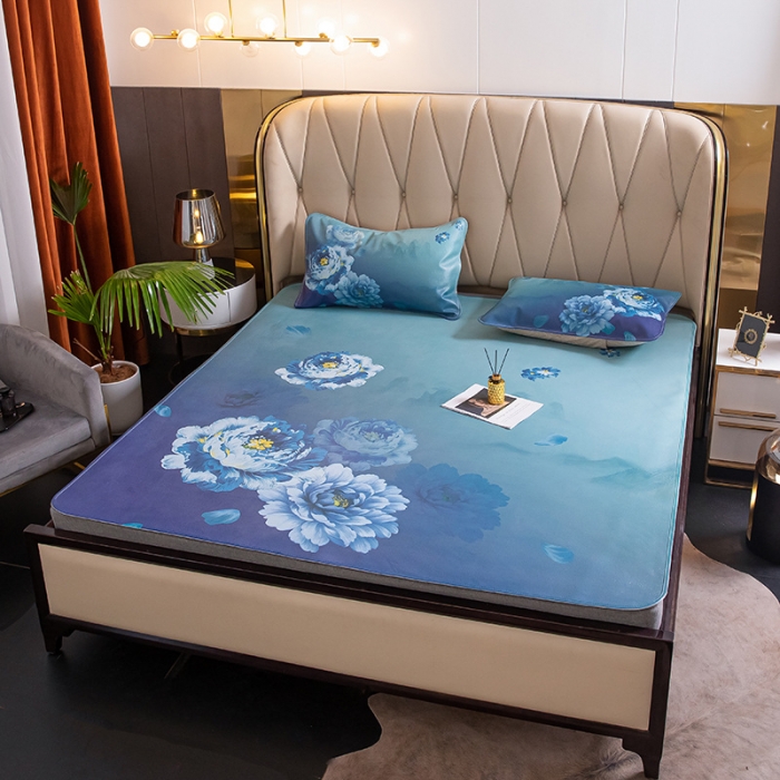 91家纺网 家纺一手货源 找家纺 吾秀 2021新款数码版头层牛皮席 蓝牡丹