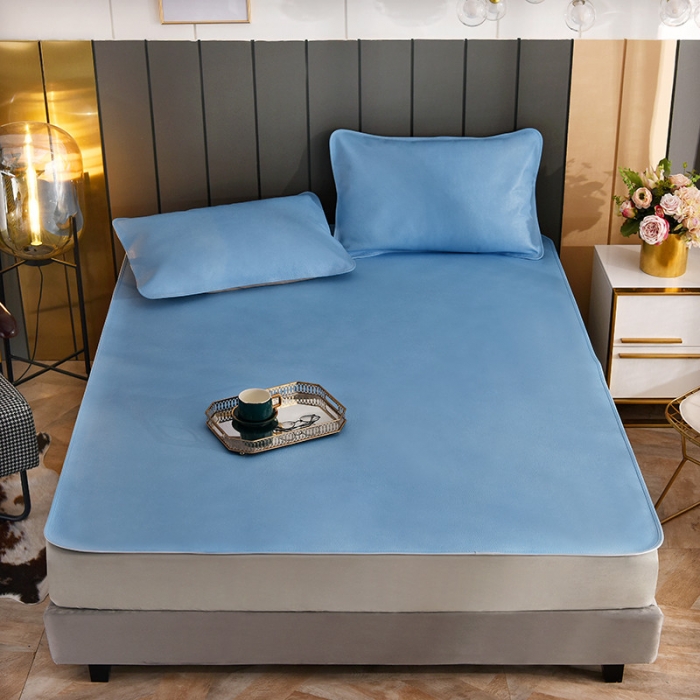 91家纺网 家纺一手货源 找家纺 吾秀 2021新款数码版头层牛皮席 天蓝