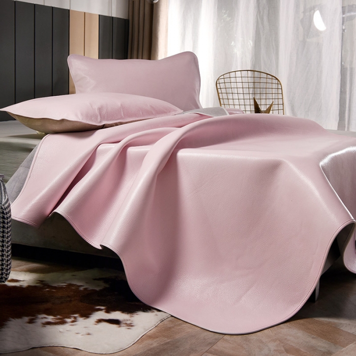 91家纺网 家纺一手货源 找家纺 吾秀 2021新款数码版头层牛皮席 樱花粉