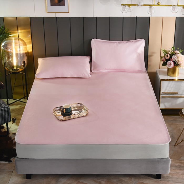 91家纺网 家纺一手货源 找家纺 吾秀 2021新款数码版头层牛皮席 樱花粉