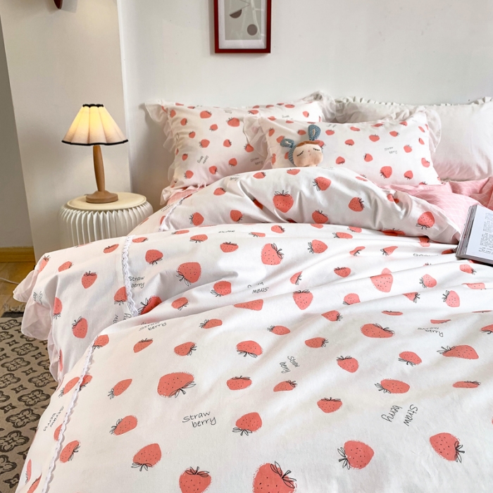 91家纺网 家纺一手货源 找家纺 怡家居 2021新款韩版全棉四件套草莓甜心