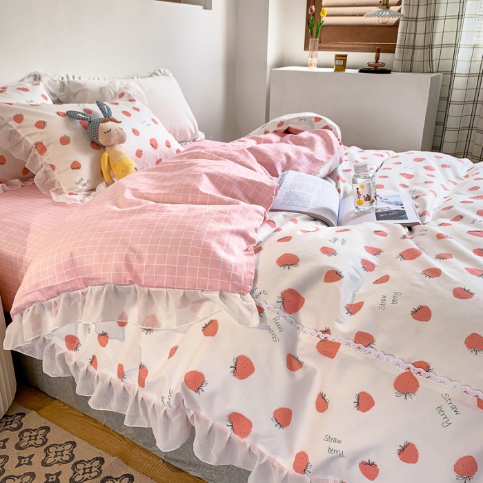 91家纺网 家纺一手货源 找家纺 怡家居 2021新款韩版全棉四件套草莓甜心