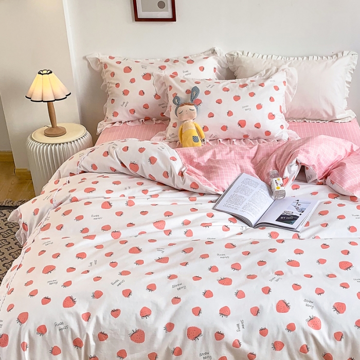 91家纺网 家纺一手货源 找家纺 怡家居 2021新款韩版全棉四件套草莓甜心