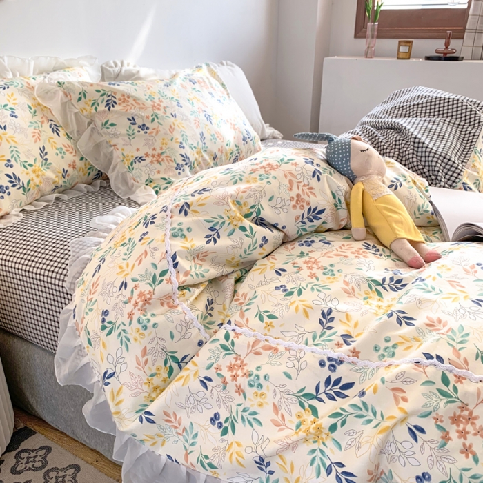 91家纺网 家纺一手货源 找家纺 怡家居 2021新款韩版全棉四件套 梦影