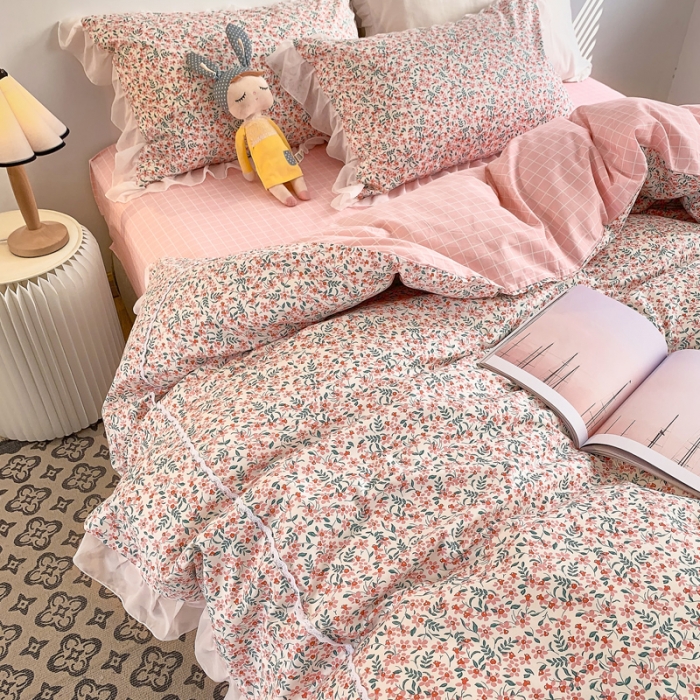 91家纺网 家纺一手货源 找家纺 怡家居 2021新款韩版全棉四件套 桃夭