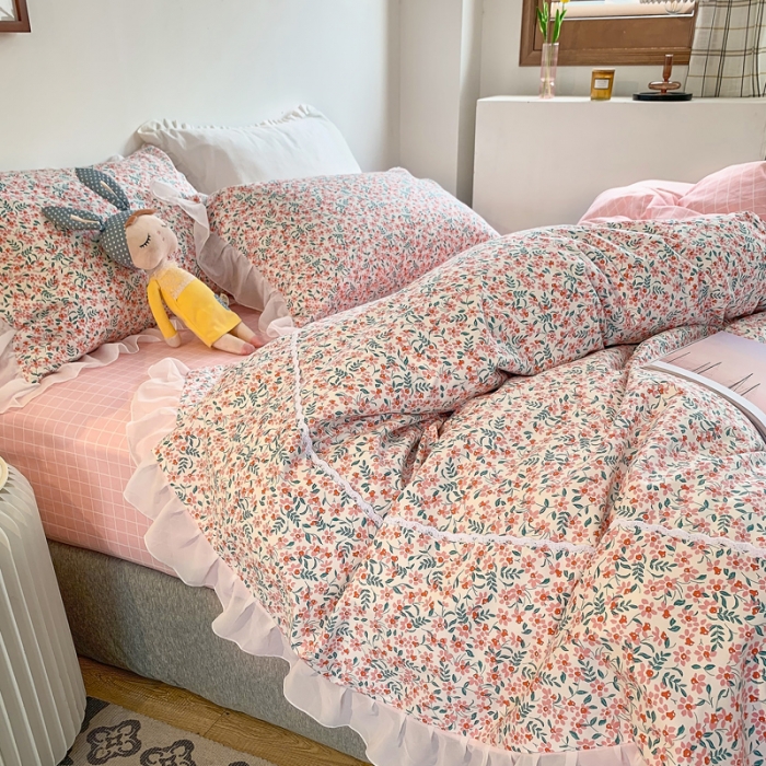 91家纺网 家纺一手货源 找家纺 怡家居 2021新款韩版全棉四件套 桃夭