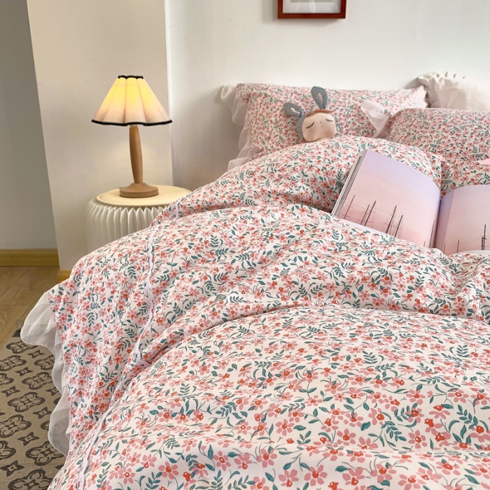 91家纺网 家纺一手货源 找家纺 怡家居 2021新款韩版全棉四件套 桃夭