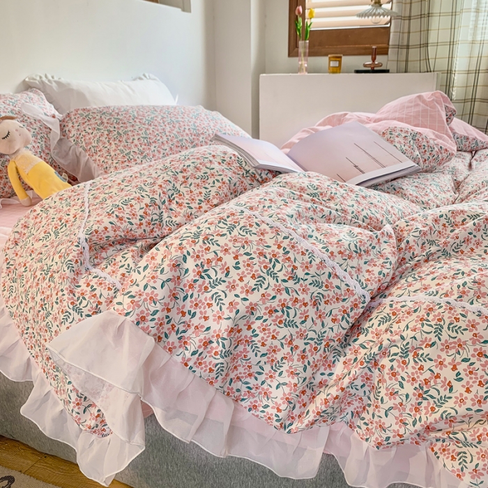 91家纺网 家纺一手货源 找家纺 怡家居 2021新款韩版全棉四件套 桃夭