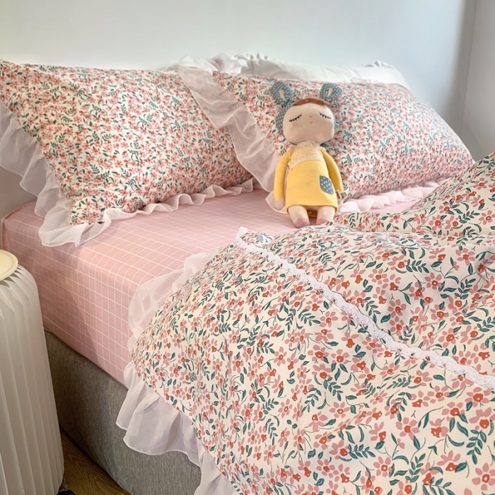 91家纺网 家纺一手货源 找家纺 怡家居 2021新款韩版全棉四件套 桃夭