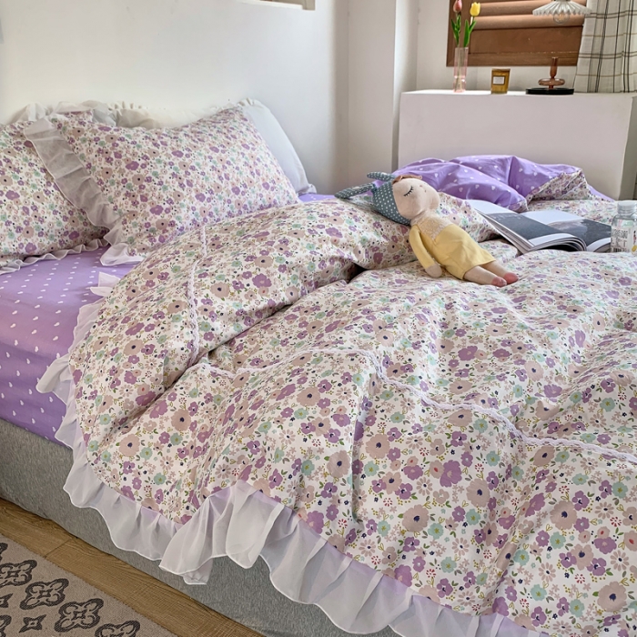 91家纺网 家纺一手货源 找家纺 怡家居 2021新款韩版全棉四件套 紫萱
