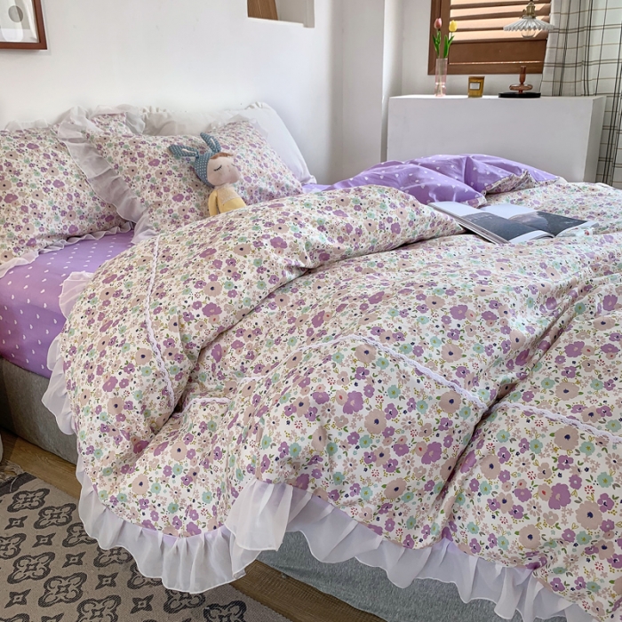 91家纺网 家纺一手货源 找家纺 怡家居 2021新款韩版全棉四件套 紫萱
