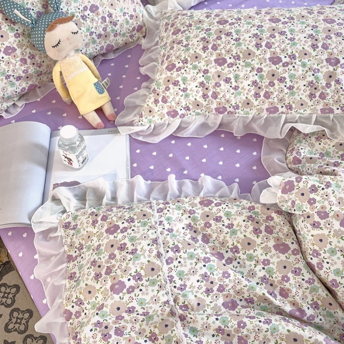 91家纺网 家纺一手货源 找家纺 怡家居 2021新款韩版全棉四件套 紫萱