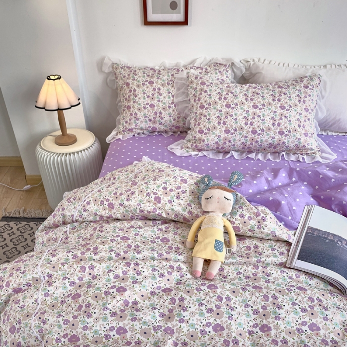 91家纺网 家纺一手货源 找家纺 怡家居 2021新款韩版全棉四件套 紫萱