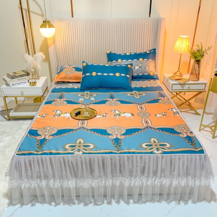 91家纺网 家纺一手货源 找家纺 ds生活馆 凉席冰丝席可水洗冰丝席床裙款冰丝席三件套 爱马仕