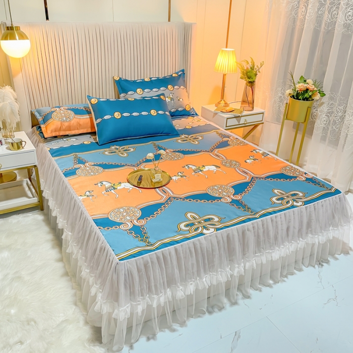 91家纺网 家纺一手货源 找家纺 ds生活馆 凉席冰丝席可水洗冰丝席床裙款冰丝席三件套 爱马仕