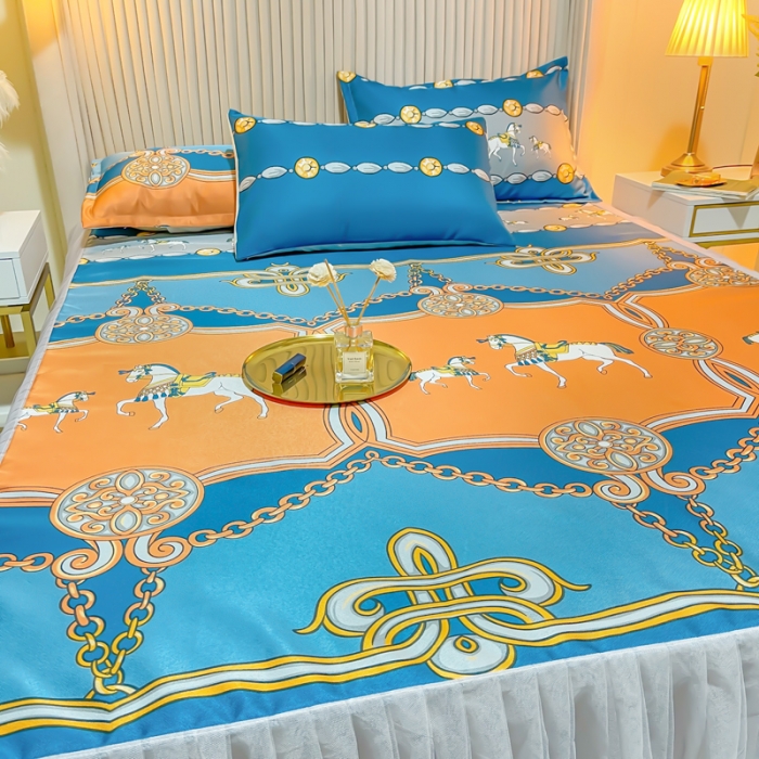 91家纺网 家纺一手货源 找家纺 ds生活馆 凉席冰丝席可水洗冰丝席床裙款冰丝席三件套 爱马仕