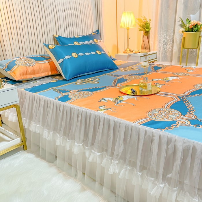 91家纺网 家纺一手货源 找家纺 ds生活馆 凉席冰丝席可水洗冰丝席床裙款冰丝席三件套 爱马仕