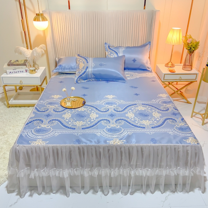 91家纺网 家纺一手货源 找家纺 ds生活馆 凉席冰丝席可水洗冰丝席床裙款冰丝席三件套 安吉丽