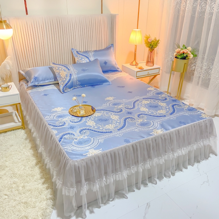 91家纺网 家纺一手货源 找家纺 ds生活馆 凉席冰丝席可水洗冰丝席床裙款冰丝席三件套 安吉丽